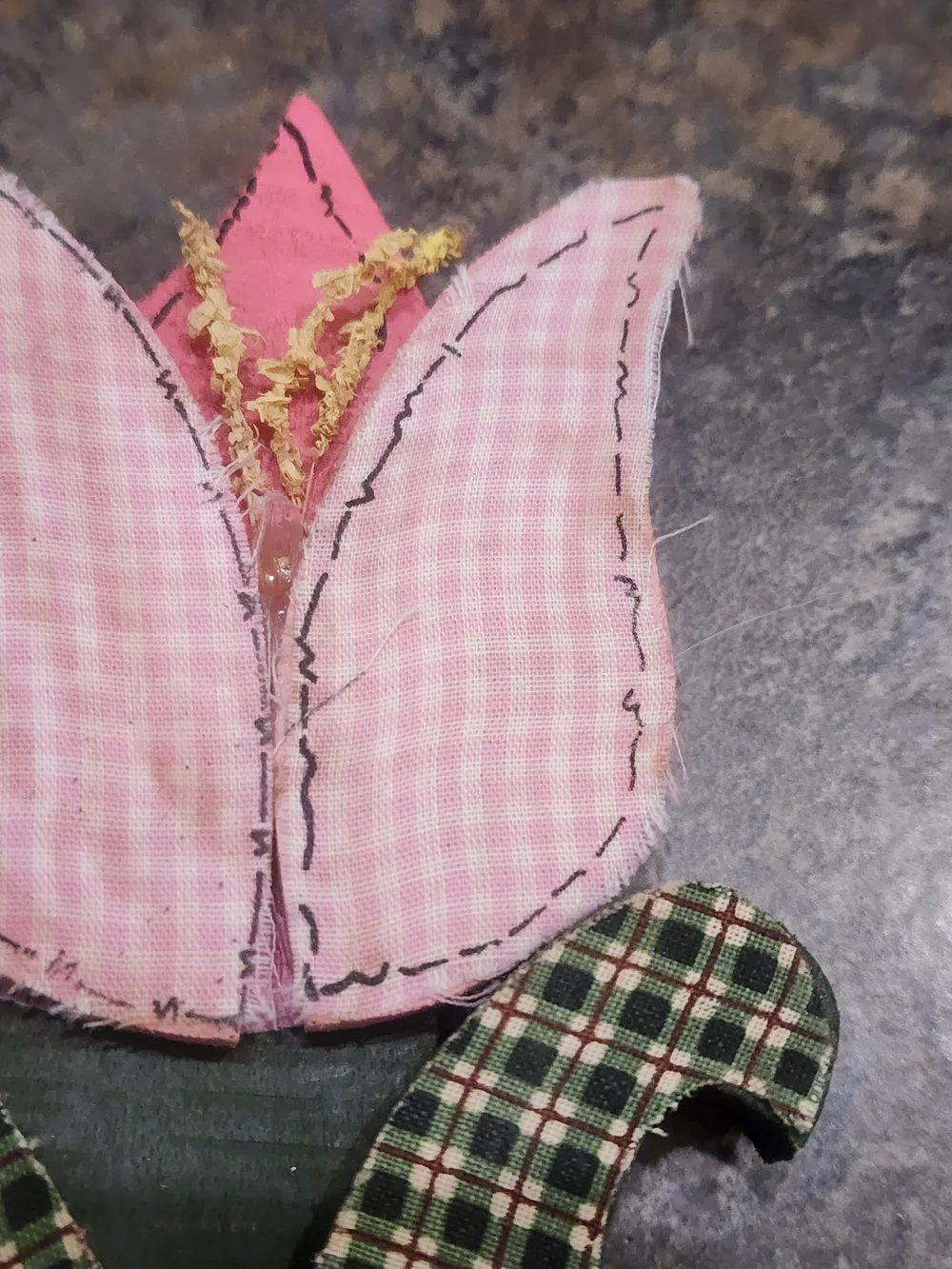 Vintage Handmade Cat Pink Tulip Wood Indie Folk Art 10.5